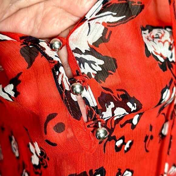 NWOT Veronica Beard Silk Blouse Red Floral Ruffle Trim Long Sleeve Top US 8 - Picture 12 of 16